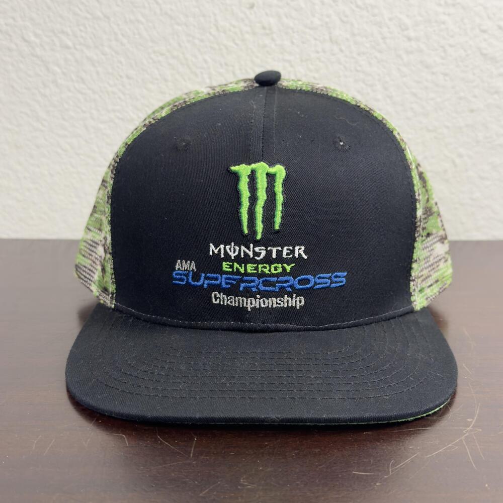 Monster Energy Supercross Hat Cap Snap Back Mens One Size Black Camo Motocross